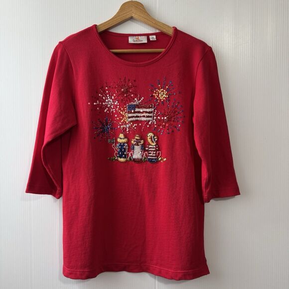 Quacker Factory Red Patriotic Embellished Sequins Fireworks July 4.Size XS - Picture 1 of 14